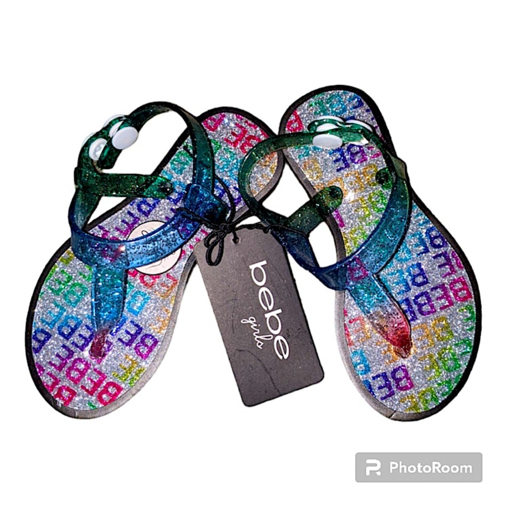 NWT Little Girls Bebe Colorful Glitter Jelly Sandals Shoe Size 7